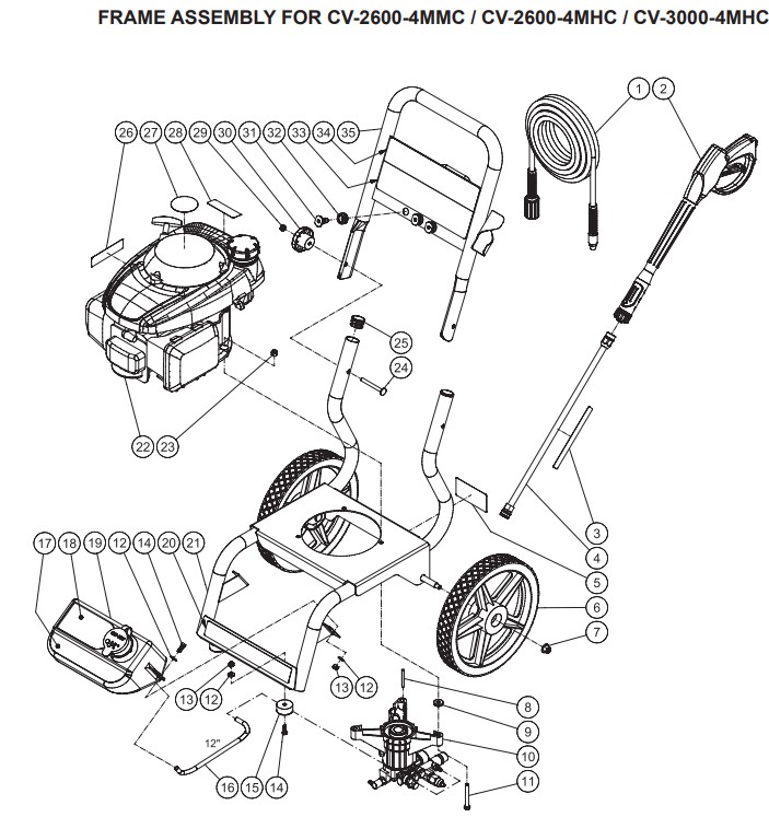 MITM CV-2600 pressure washer replacement parts